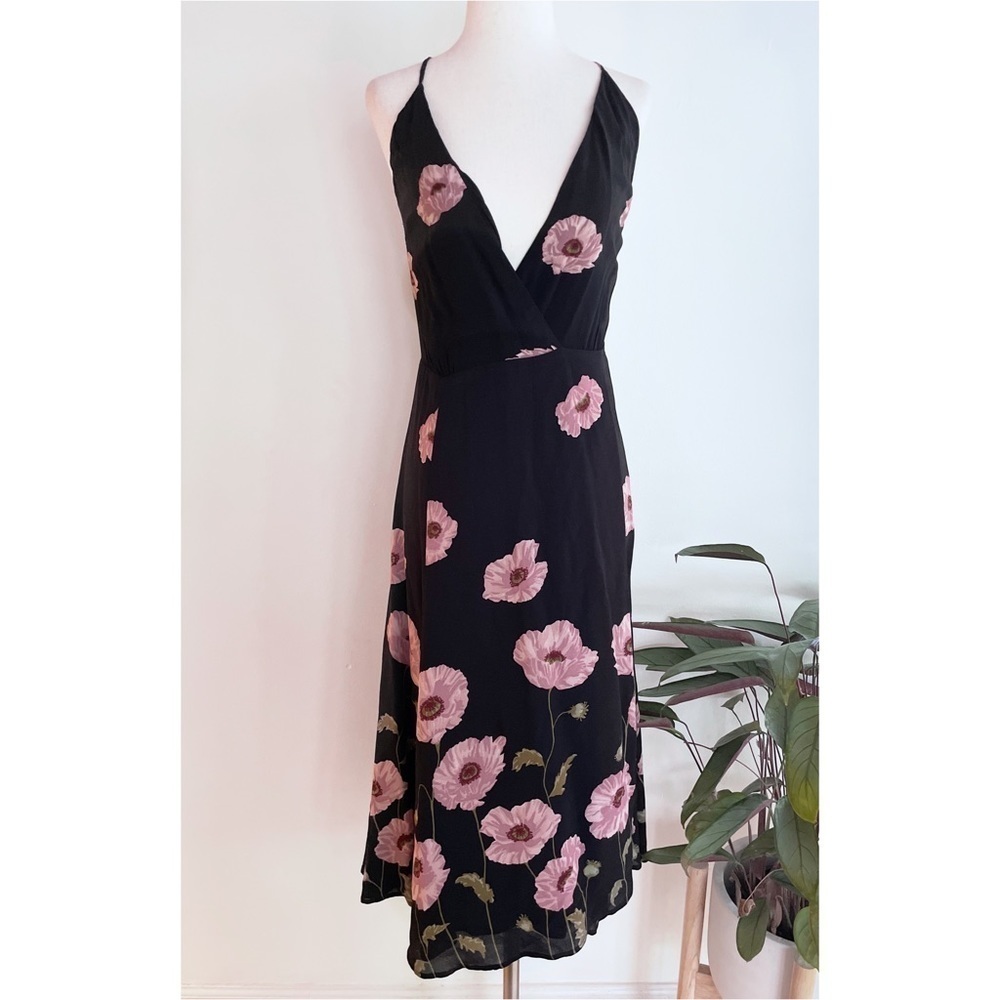 EUC Reformation Floral Pink Poppy Flower Temple Midi Wrap Dress Size '​​​​​​ - Picture 2 of 13